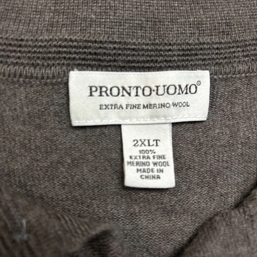 Pronto Uomo 100% Merino Wool Collared Sweater Men's Large Brown Lightweight